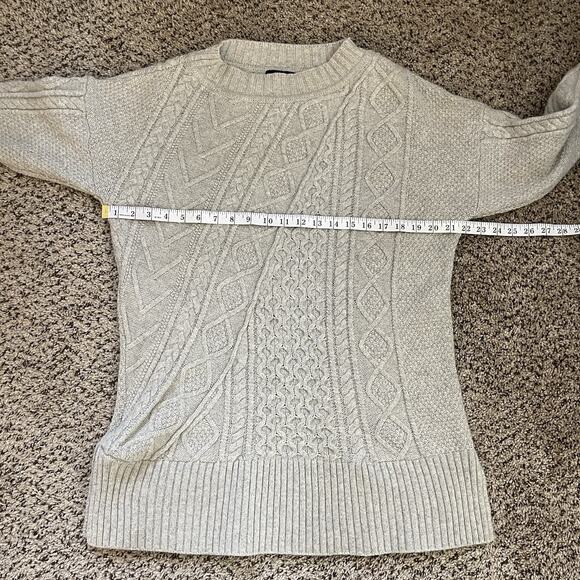 J. CREW Gray Cable Knit Patchwork Tunic Sweater Wool Chunky Knit Fisherman - XL - Picture 8 of 9